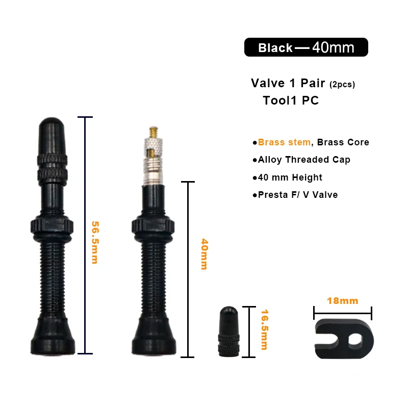 Bicycle Air Valve 2Pcs 40/60MM Vacuum Durable Alloy Stem Brass Core F/V Presta MTB Tubeless Tire Nozzle Cap Cycling Parts