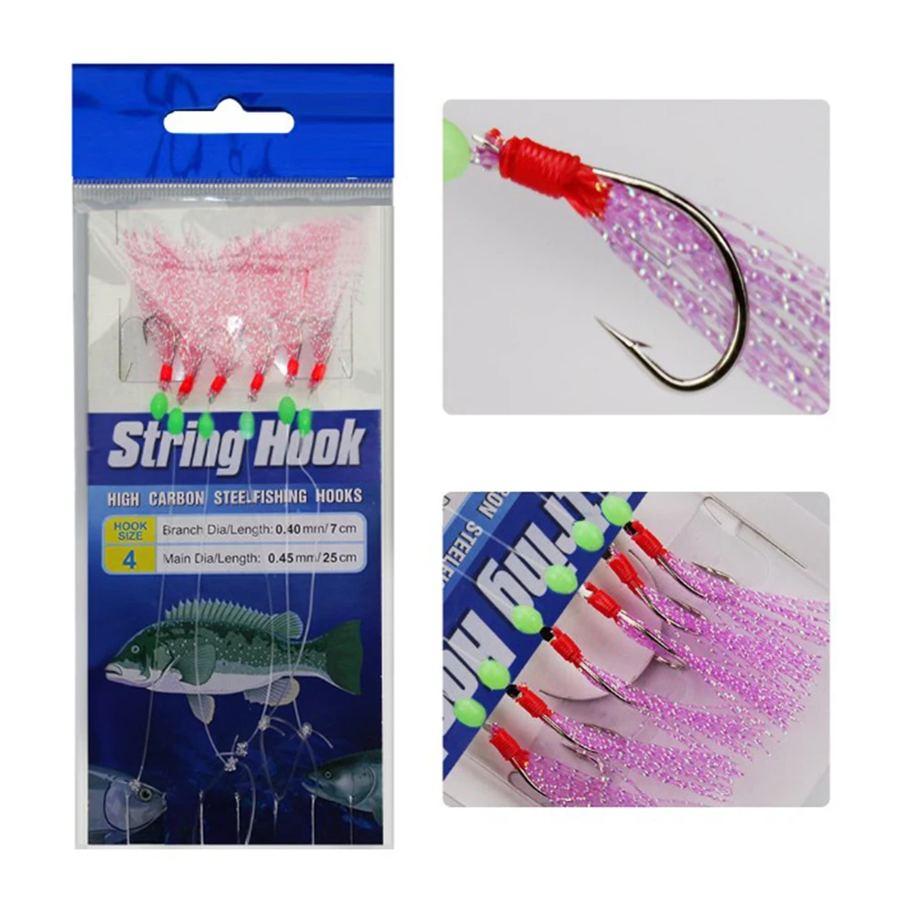 6pcs/pack String Hooks Sabiki Hook Fishhooks For Swivel Fishing Jig Head  Luminous Beads Colored Silk Design High Quality Durable - AliExpress