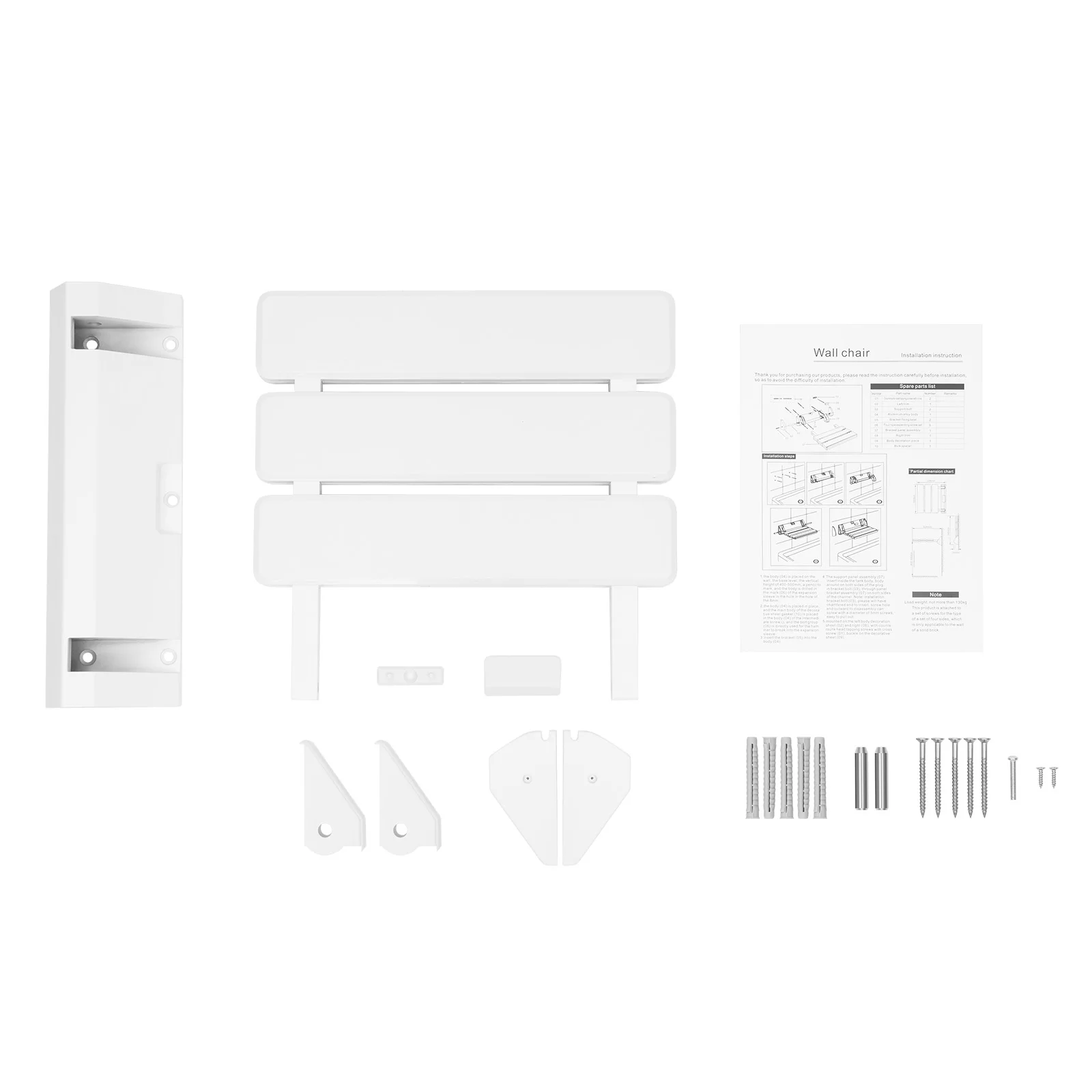 90° Folding Shower Seat Wall-Mounted Waterproof Shower Bench Shoe Changing Stool White Load 130kg for Bathrooms Porches 32*34cm 6