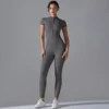 Yoga Set Women's Jumpsuits One-Piece Suit Zipper Short Sleeve Gym Push Up Workout Clothes Fitness Bodysuit Sportswear Tracksuit 1
