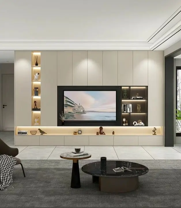 Prima TV Cabinet Electric Hidden Lift High With Wine Cabinet Fireplace 75 Inch Tv