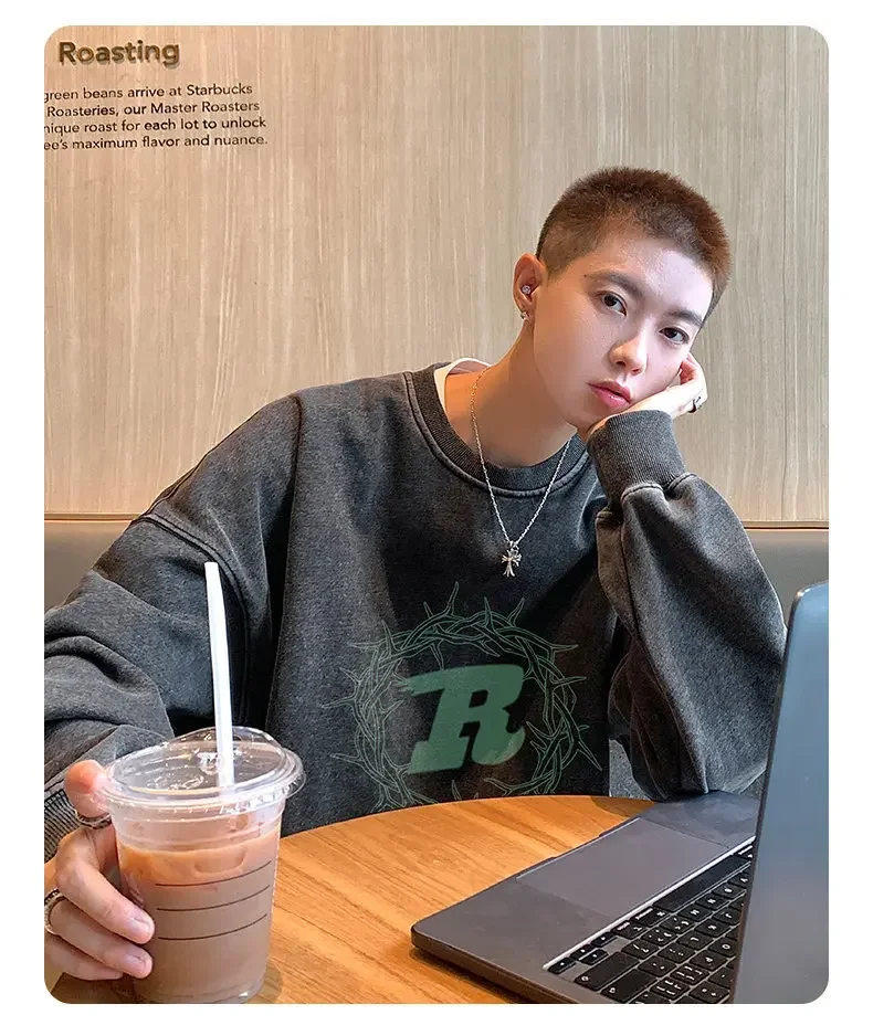 2024 Men Solid Color Sweatshirts Male  Long Sleeve Oversized Hoodies Streetwear Thicken Hooded Sweatshirts Casual Loose Clothing