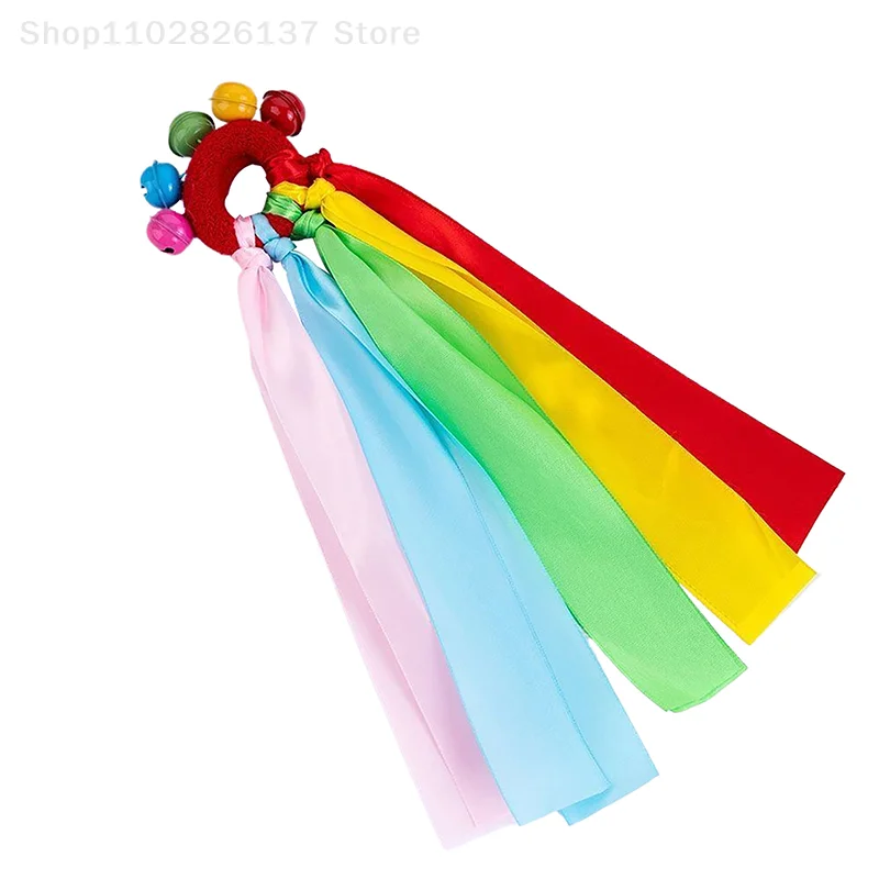 1pcs Kids' Wrist Ribbon Team Sports Pompon With Bell Coloured Ribbon Elastic Rope Cheerleading Match Club Dance Props Bracelet