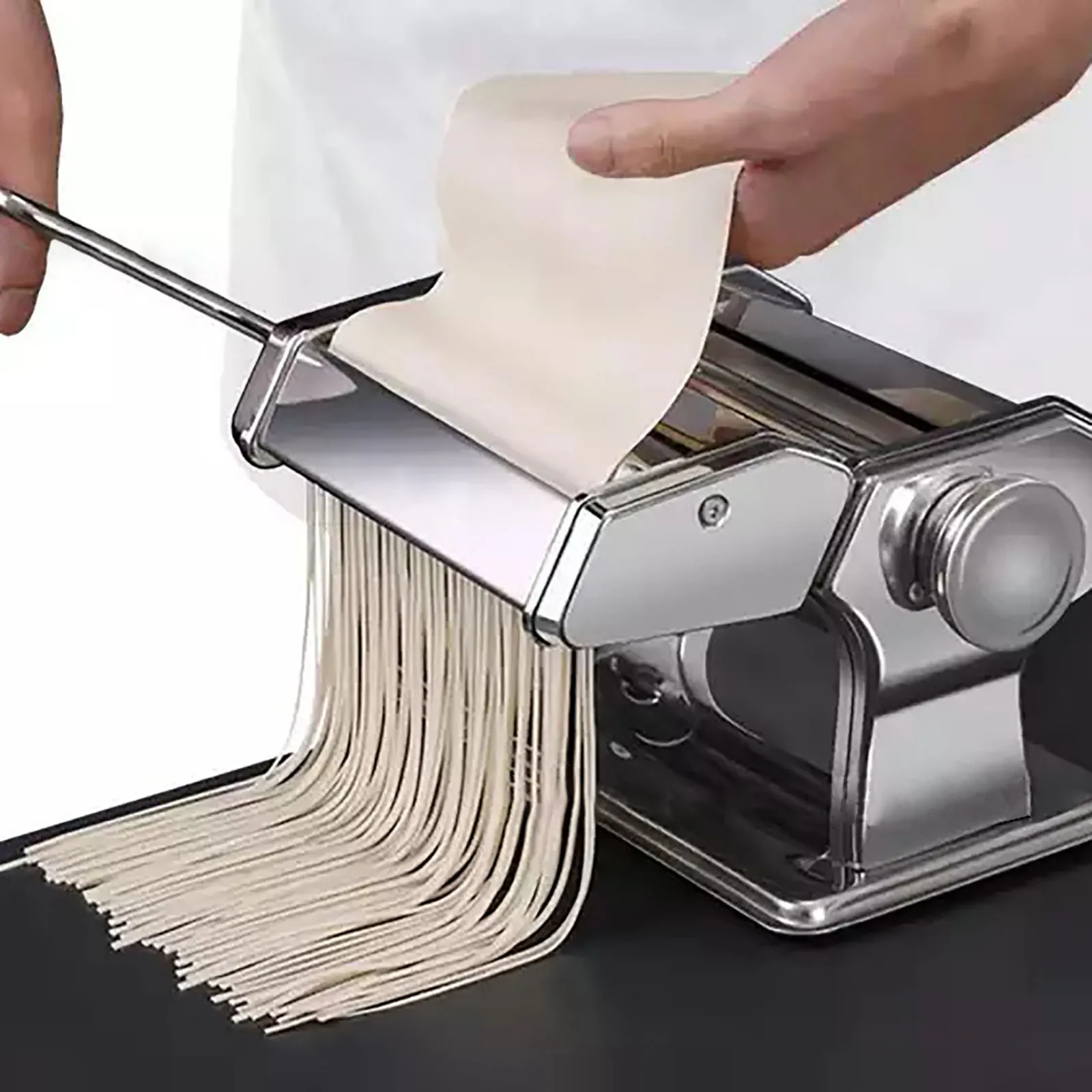 Stainless Steel Manual Noodle Maker With Adjustable Thickness Settings Perfect for Homemade Spaghetti and Lasagna (Silver)