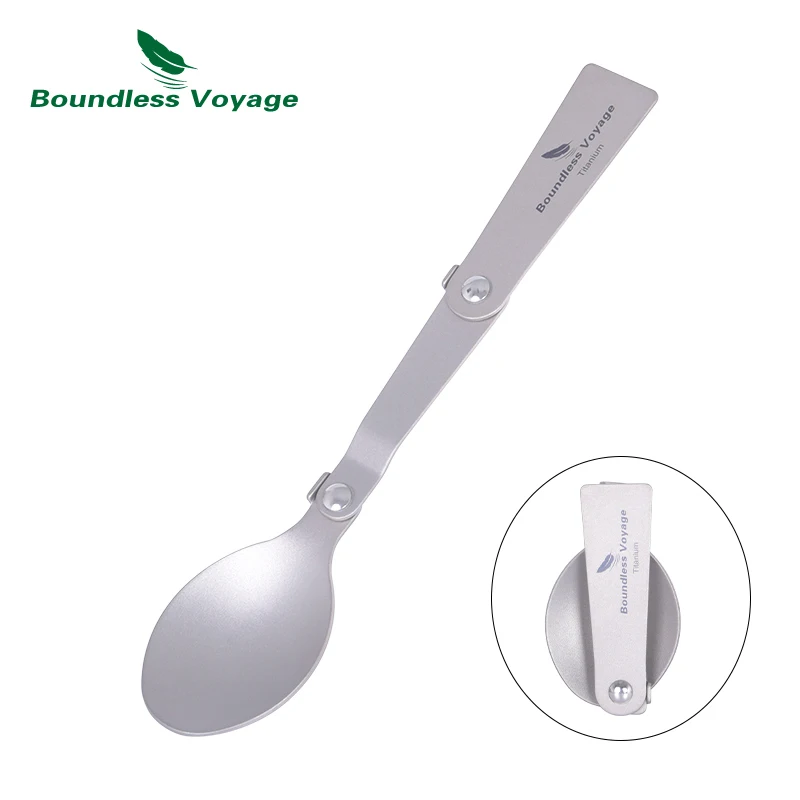 Boundless Voyage Titanium Folding Spoon Outdoor Camping Soup Spoon Lightweight Portable Travel Backpacking Picnic Tableware camping cutlery portable tableware titanium tableware