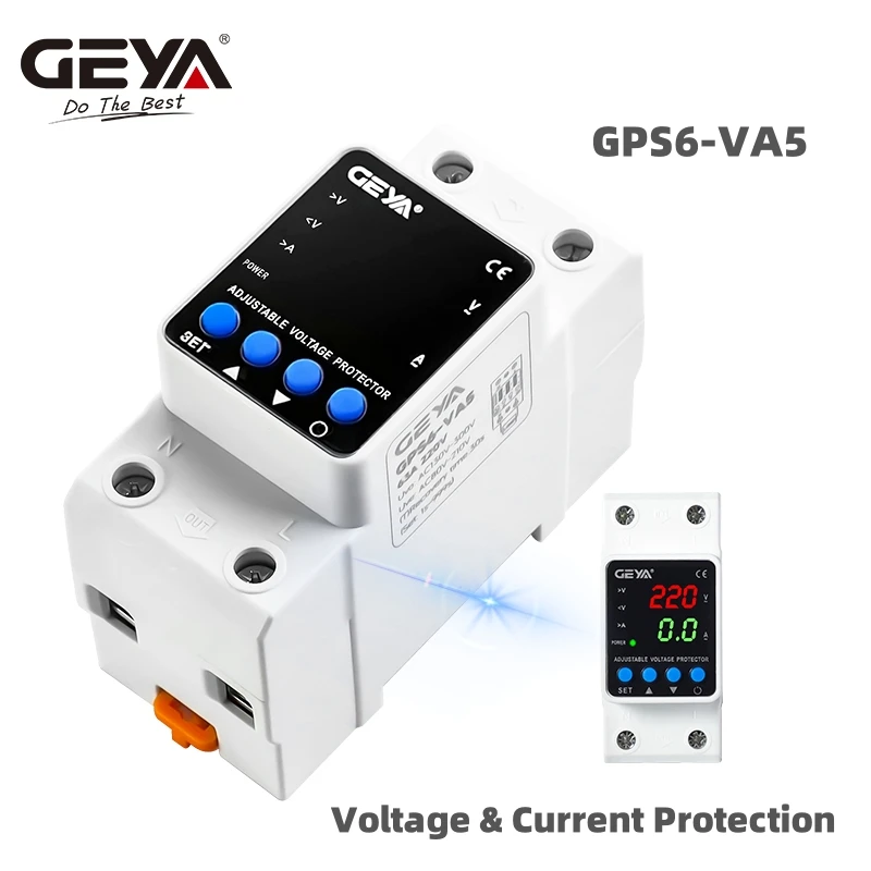 GEYA Din Rail Adjustable Over Voltage Under Voltage Protection Device 40A 63A 80A 220VAC Digital Display Voltage Protector 3