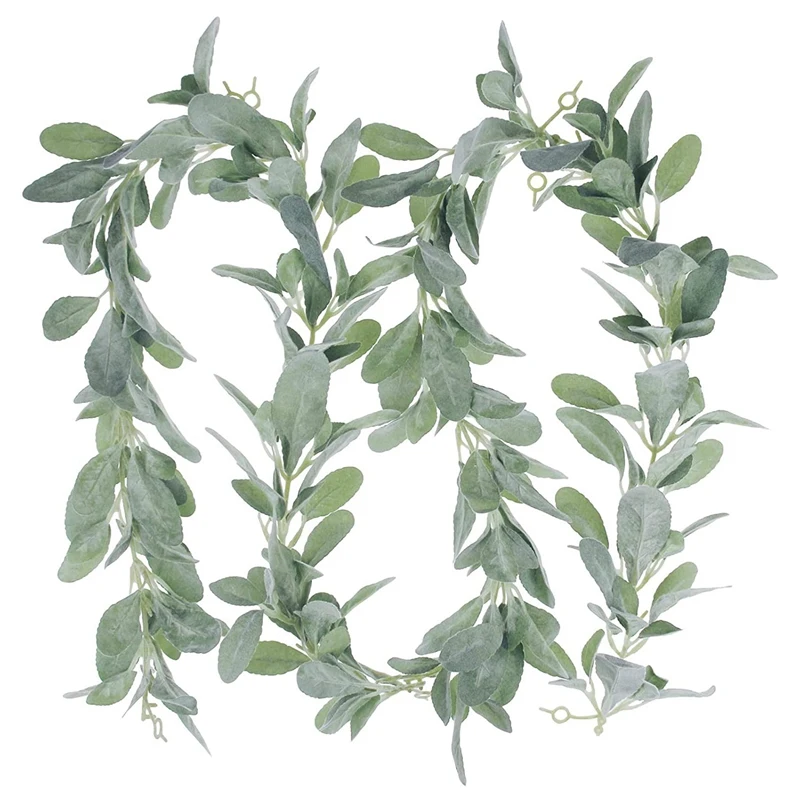6.2ft Artificial Lambs Ear Greenery Vine Flocked Lambs Ear Garland Soft