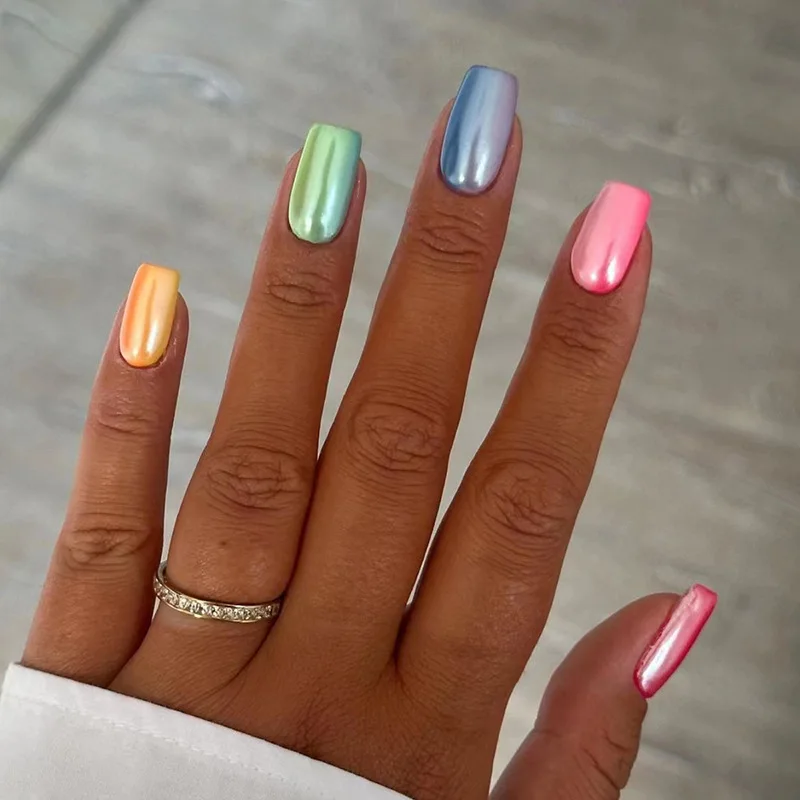 Pride Day Rainbow Fake Nails 24 Pcs 1 Nail Glue 1 Nail File fake nails