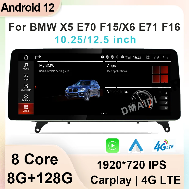 

8Core 8G 128G Car Multimedia Player for BMW X5 E70 F15 / X6 E71 F16 2007-2017 Android 12 10.25"/12.5" Stereo CarPlay Touch Video