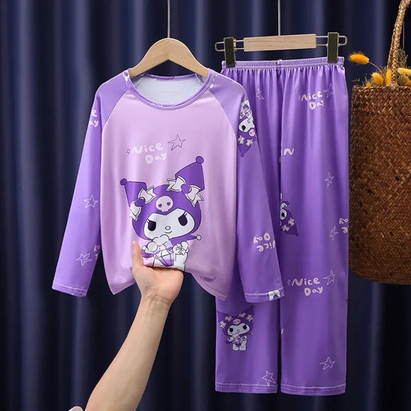 

Sanrio Anime Hello Kitty Children Baby Pajamas Kawaii My Melody Kuromi Cinnamoroll Long Sleeved Top Pants Set Homewear Kids Gift