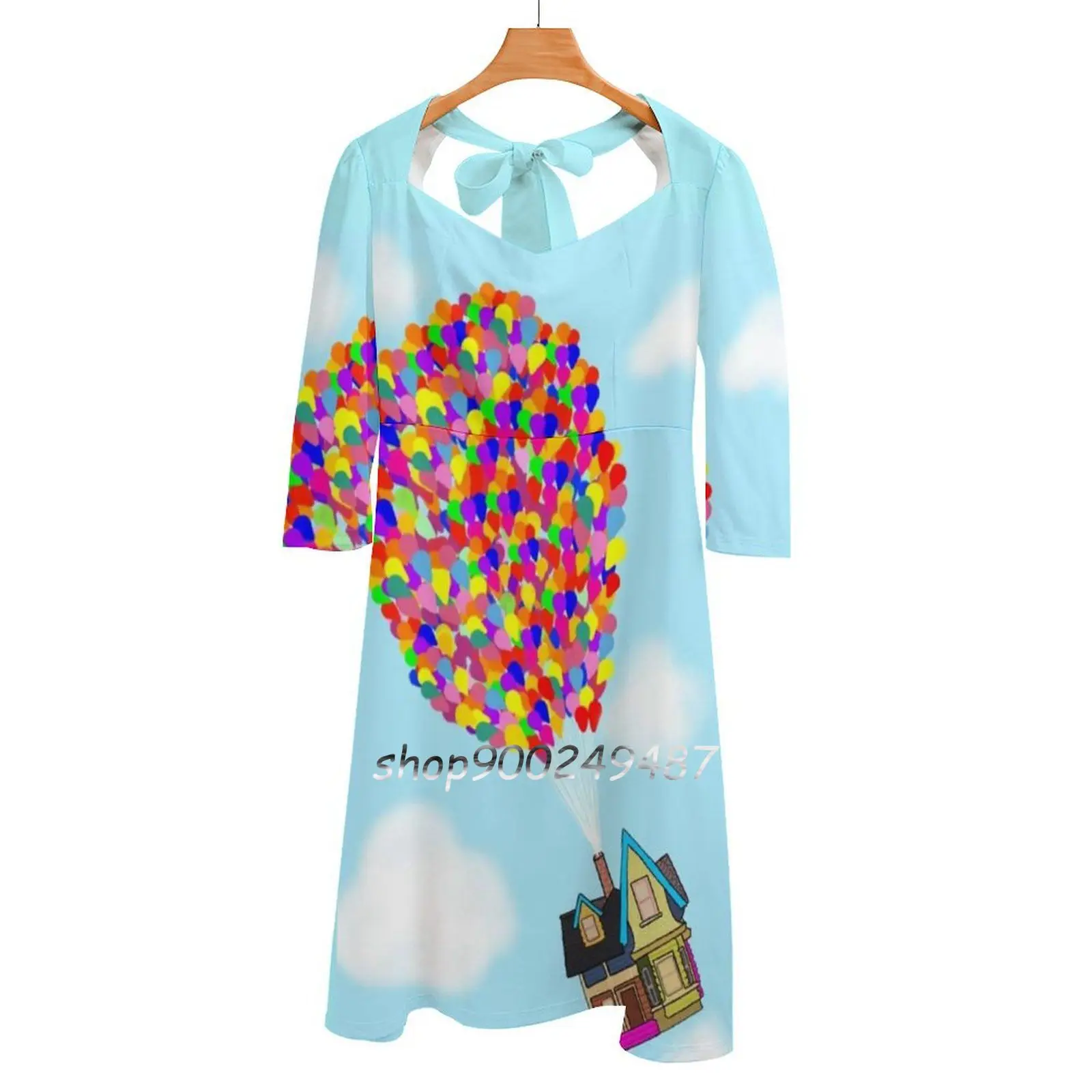 Up Balloons Abito Con Collo Quadrato Abito Estivo Dolce Donna Elegante Halter Print Dress Up Balloons House Sky Pixar Carl Ellie Baby