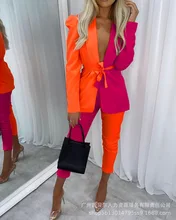 

Office Lady 2 Piece Sets Fashion Casual Color Contrast Jacket & Pants Suit Women's Temperament Suits for Woman Womens Outfits