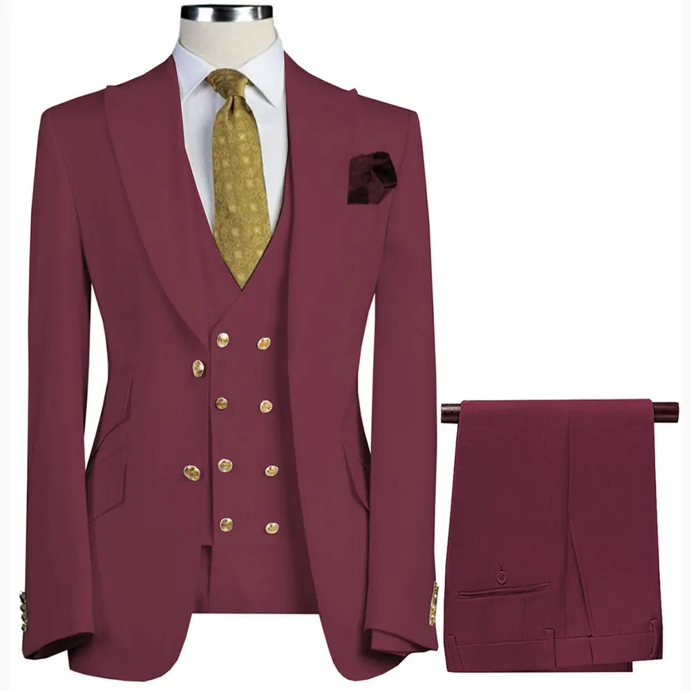 

DV060 Tailor-made Suis For Men Slim Fit Africa Prom Wedding Groom Tuxedos Set Party Gold Buttons Blazer Vest Pants 3 Pieces
