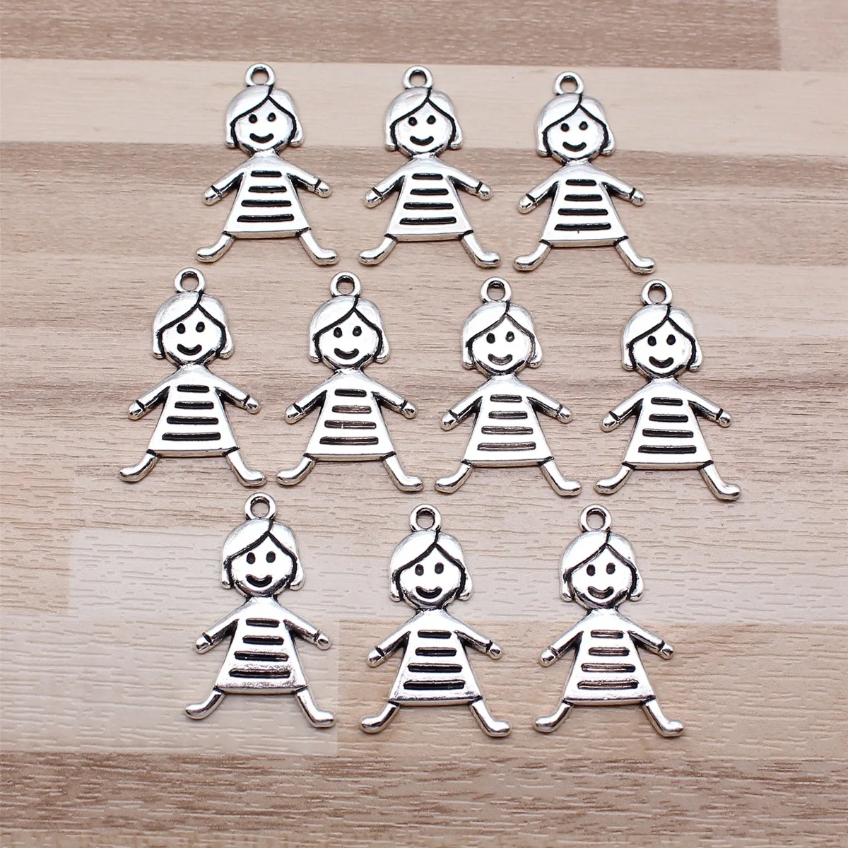 IFOCUS 아연 합금 DIY 쥬얼리 제작용 작은 소녀 매력, 28x8mm, 1.1x0.71 인치, 10 개/로트