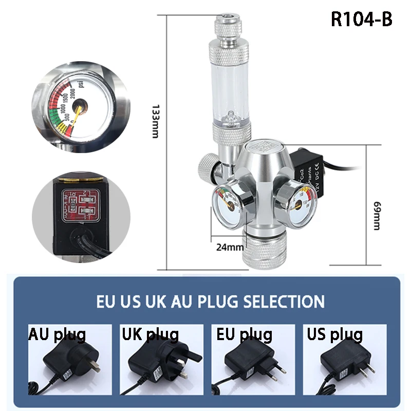 AC100-240V Aquarium CO2 Regulator Electromagnetic Valve Bubble Counter CO2 Control System Fish Tank CO2 Pressure Reducing Valve 5