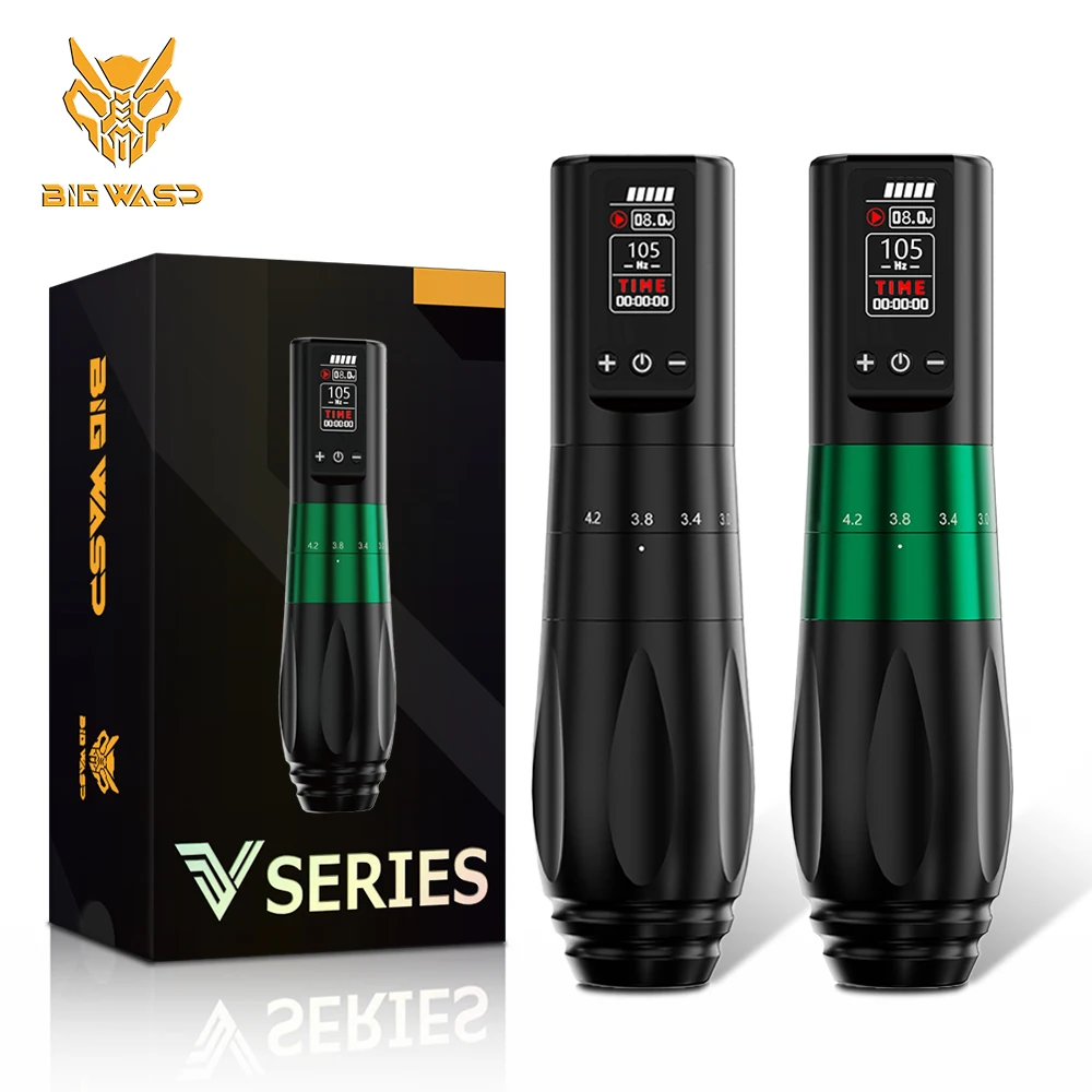BIGWASP Professional Wireless Tattoo Machine Adjustable Stroke 2.0-4.2mm Coreless Motor 1800mAh Battery Tattoo Pen For Artist