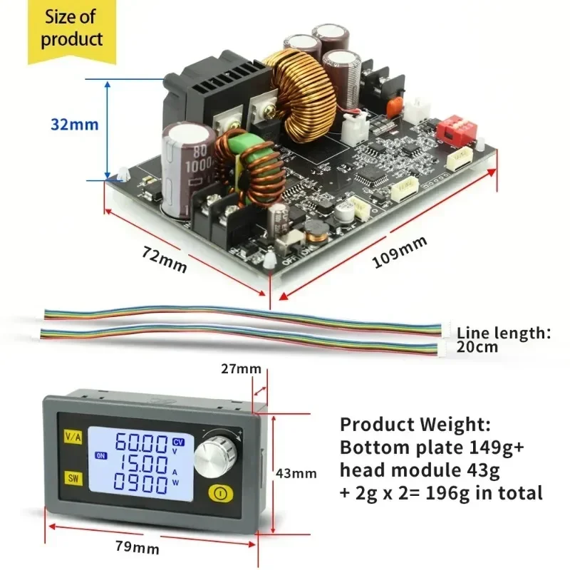 DC 6V-70V  0-60V 15A 20A 900W 1200W CNC 조정 가능한 DC 전압 조정기 CV CC 스텝다운 전원 공급 장치 모듈 XY6015L XY6020L