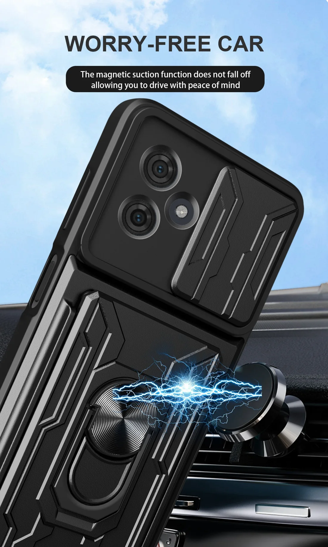 Sleek Protective Moto G Phone Case with Camera Cover, Card Holder, and Kickstand