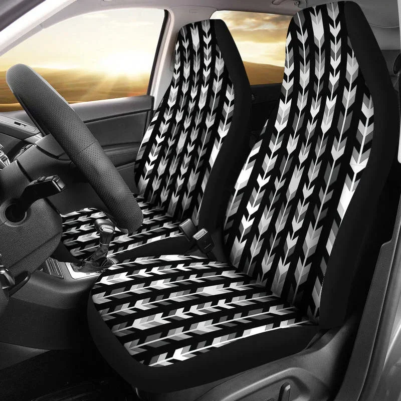 

Black Gray and White Arrow Pattern On Black Car Seat Covers,Pack of 2 Universal Front Seat Protective Cover