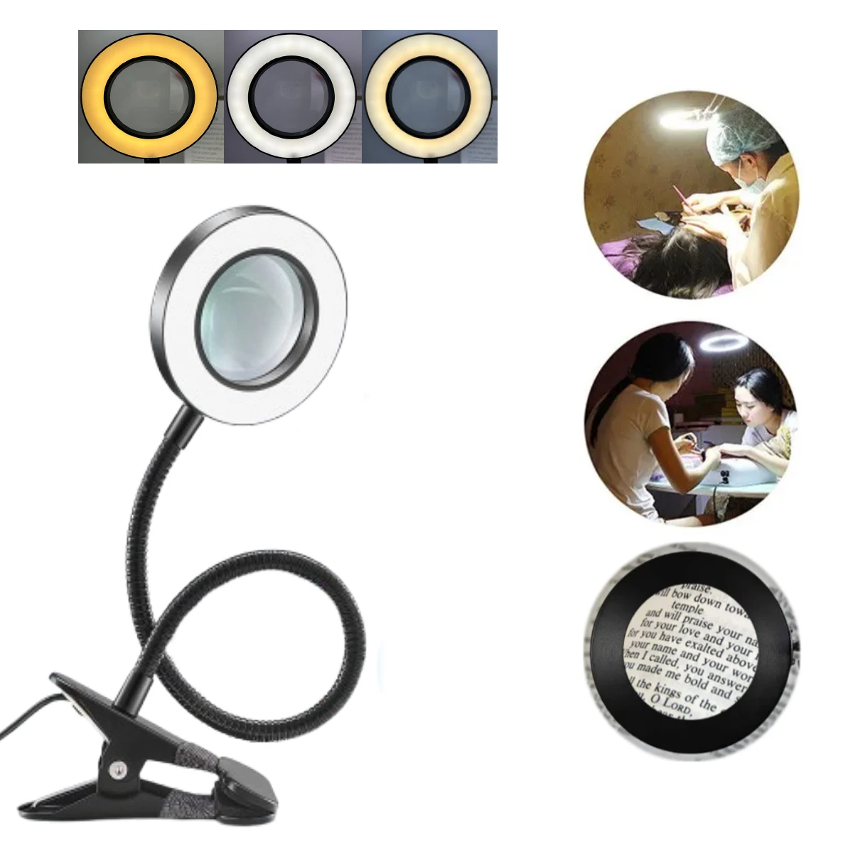 5X LED Magnifying Lamp With Clamp 3 Color Modes Adjustable Illuminated Magnifier For Soldering Iron Repair/Table Lamp/Skincare - View #3