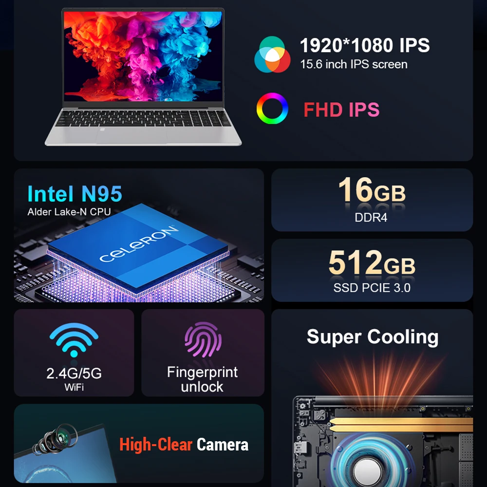 Ninkear N15 Air Laptop Computer 15.6 Inch FHD IPS Screen 1920*1080 Display 16GB DDR4 512GB SSD Windows 11 Laptop 4