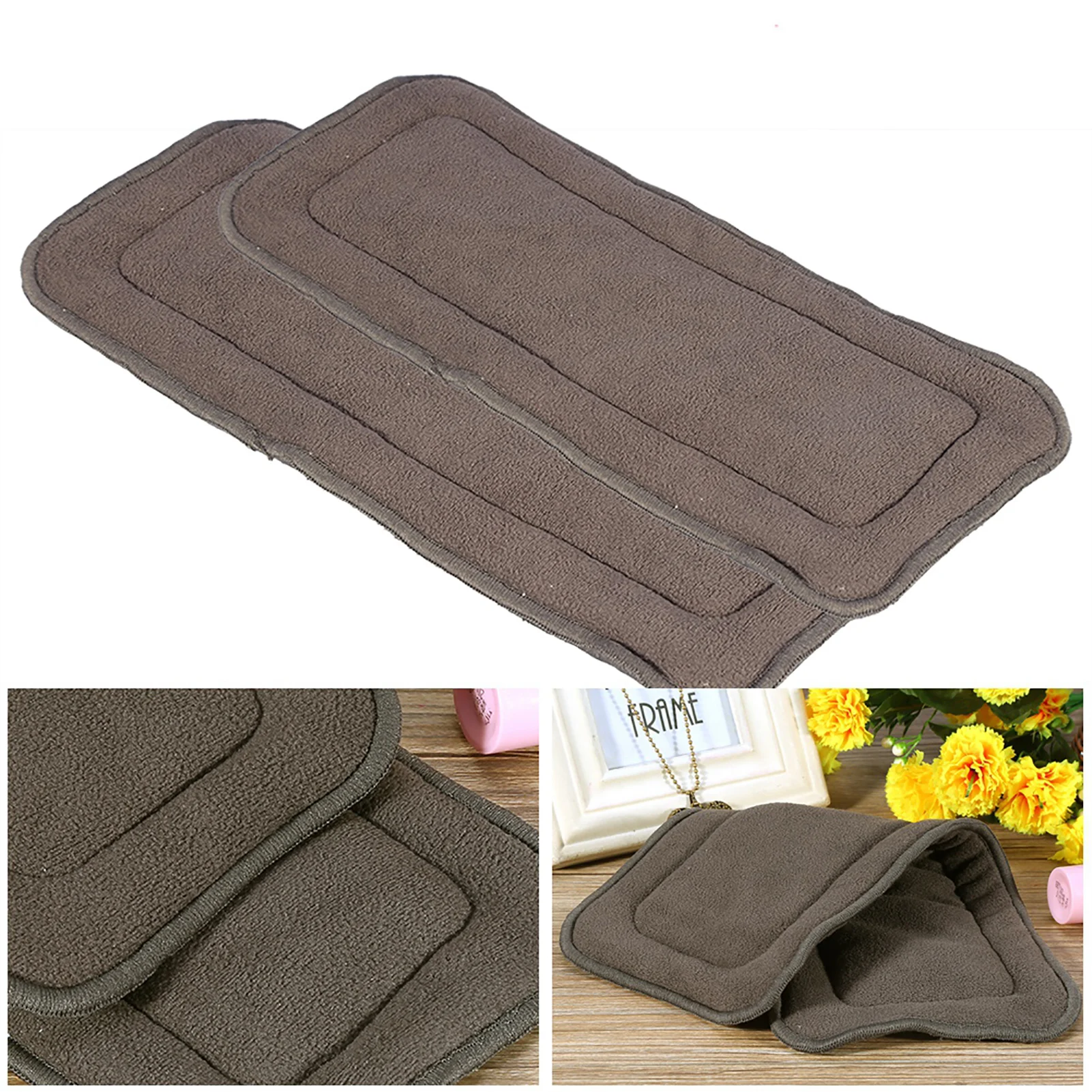 2Sizes Washable 5 Layers Bamboo Charcoal Cloth Nappy Liner Super Absorbent Adult Diaper Insert Diaper Pad Washable Insert
