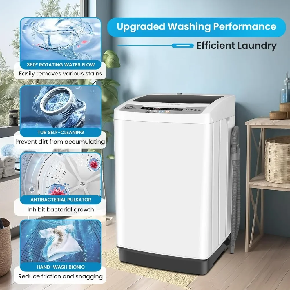 Portable Wash Machine, 17.8lbs Dryer Combo W Drain Pump, 10 Programs 8 Water Levels LED Display, 2.4 Cu.Ft Full Automatic Washer 2