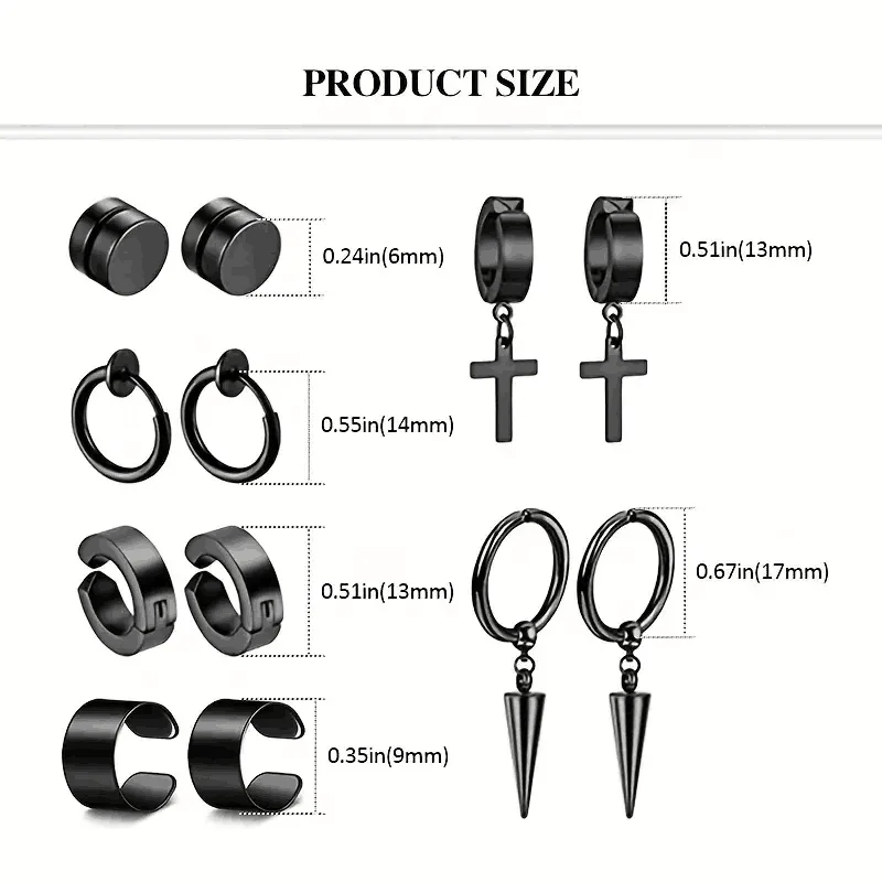 2-12 Pair Punk Men's Fashion Cross Magnet Stainless Steel Ear Studs and Earrings Set stud earrings ear accessories magnetic earrings