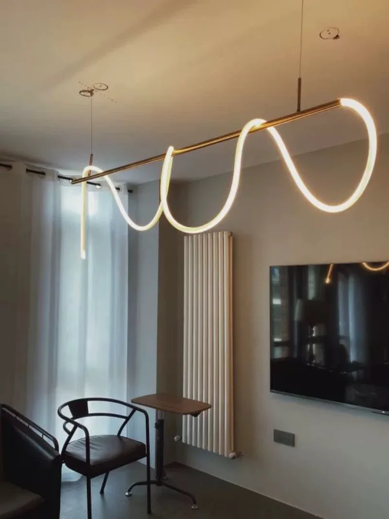 Italienischer langer Kronleuchter, minimalistischer DIY-Designer-Kronleuchter, kreative Röhrenlampe, Wohnzimmer, Schlafzimmer, Esstisch, Leuchten – Detail 4