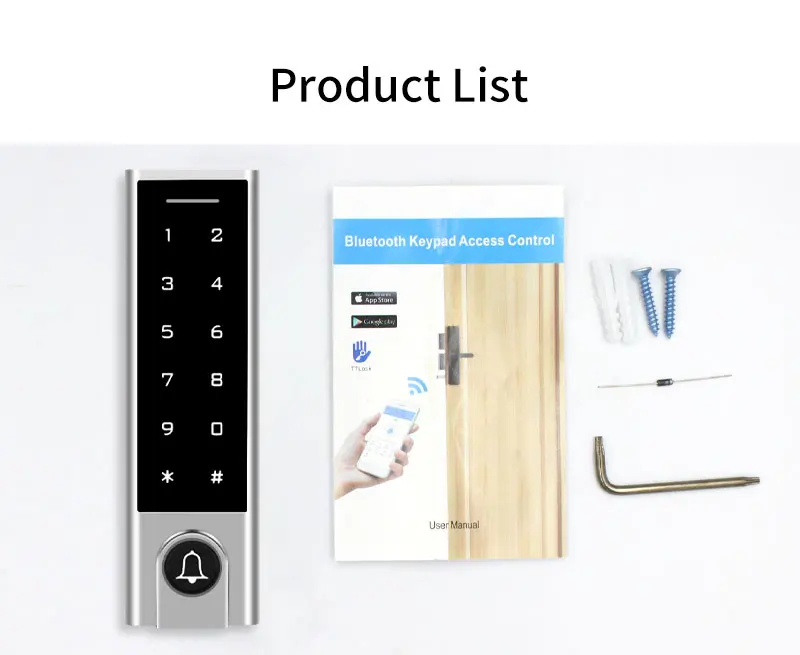 Zine-Alloy Smart Phone TTLOCK APP Bluetooth Door Access Control Keypad Waterproo