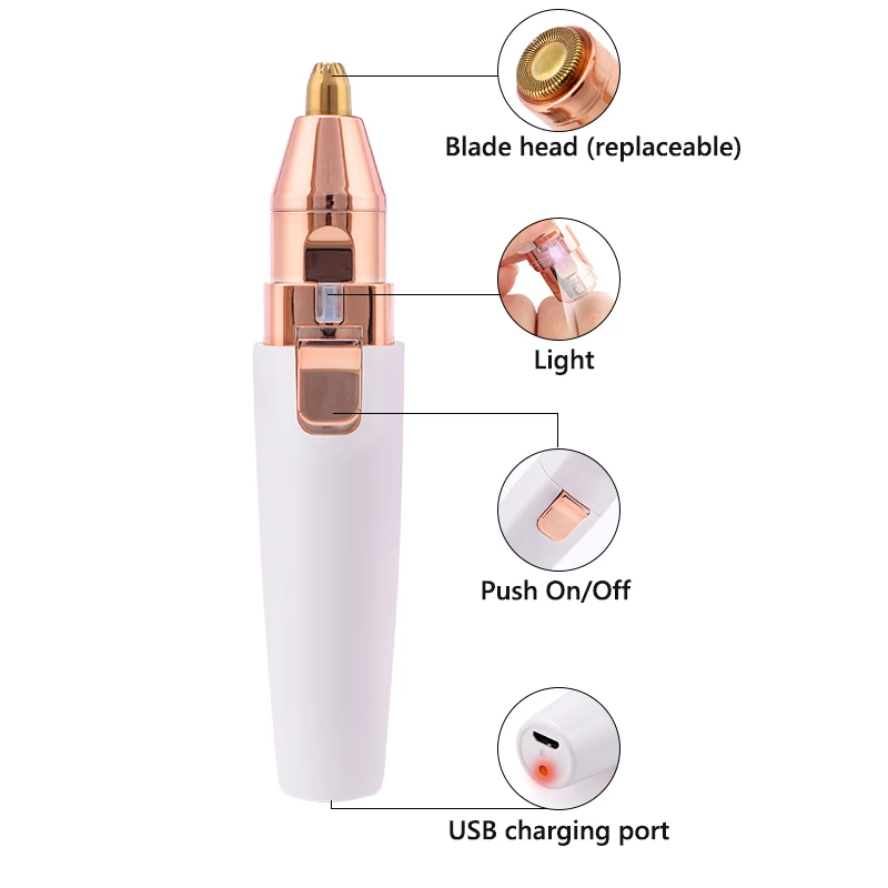 Electric Eyebrow Trimmer 2 In 1 USB Rechargeable hair remover women shaver LED light Epilator Razor