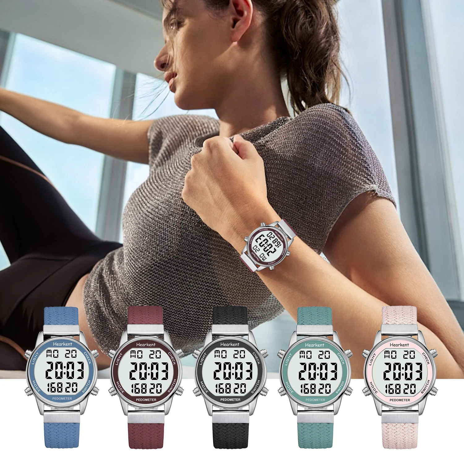 Hearkent Pedometer Sport Watches Step Counter Watch Women Digital Watches Calories Mile Stopwatch Countdown for Walking Tracker 6