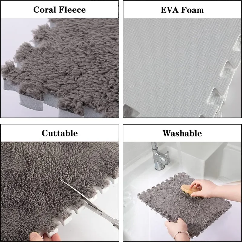 Children's Plush Puzzle Foam Floor Mat Fluffy Square Carpet Mat Furry Area Carpet Of Room Floor Game 10/20/30 Pieces
