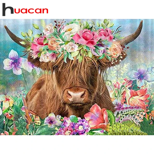 Huacan Diamond Painting Animals  Flower Cow Diamond Painting - Diamond  Painting New - Aliexpress