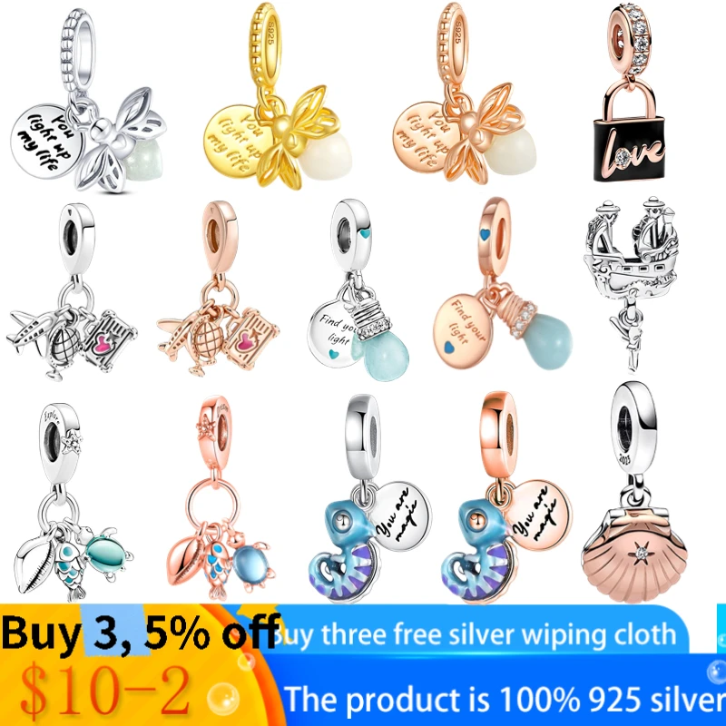 

Hot Selling 100% Sterling Silver Mother's Day Glow in the Dark Firefly 925 Pendant Charm Suitable for Original Bracelets Jewelry