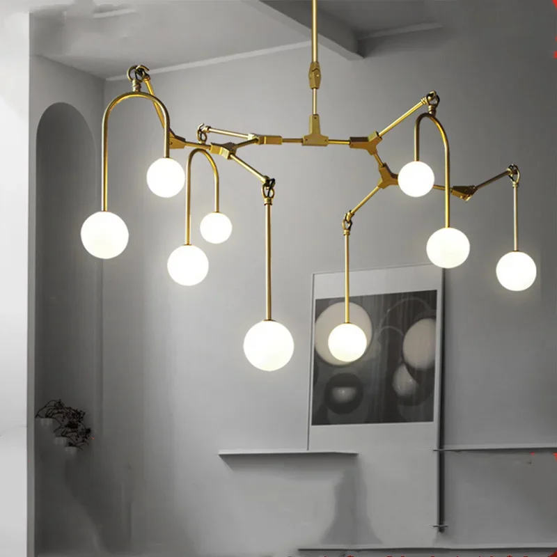 Golden Chandelier Kitchen Bar Dining Room Led Irregular Chandelier Molecule Glass Ball Tree Branch Chandelier Lamp Fixtures
