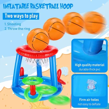 Pool Pool Basketball Set Inflatable Pool Basketball Goal Toss Rings Outdoor Water Game Summer Party Toy For Kids And Adults 4