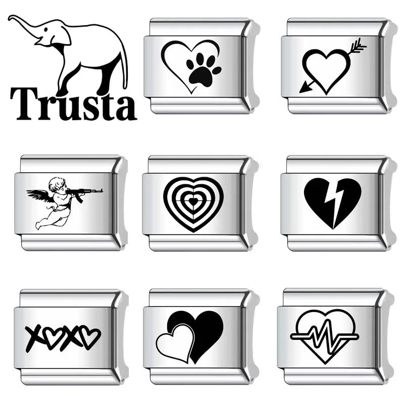 Trusta 2024 модные милые сердца Купидон очаровательные итальянские звенья 9 мм браслет из нержавеющей стали для женщин DIY ювелирные изделия оптовая продажа N058