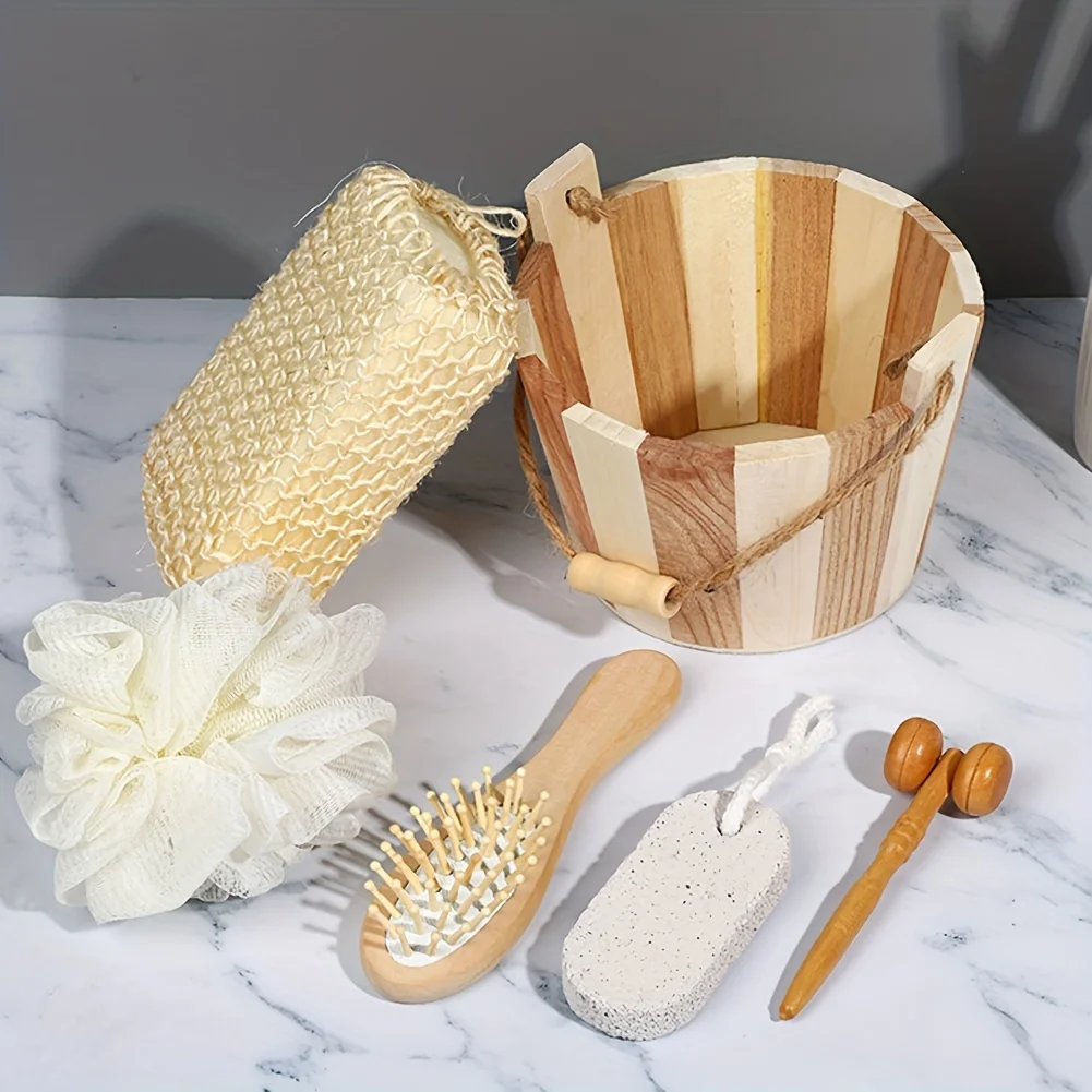 1pc Shape Natural Environmental Friendly Wooden Bucket-packed Spa Set Body Skin Cleaning Spa Bath Gifts Sets