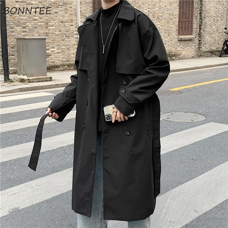 Gabardina con bolsillos de diseño para Hombre, abrigos largos de gran  tamaño con doble botonadura, fajas elegantes, ropa de exterior de estilo  coreano BF|Zanja| - AliExpress