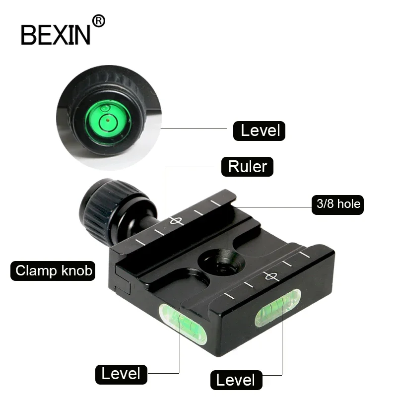 Bexin-qr Series Tripé Bola Cabeça Adaptador Liga de Alumínio Liberação Rápida Splint Clamp para Arca Swiss Dslr Câmera - Image 4