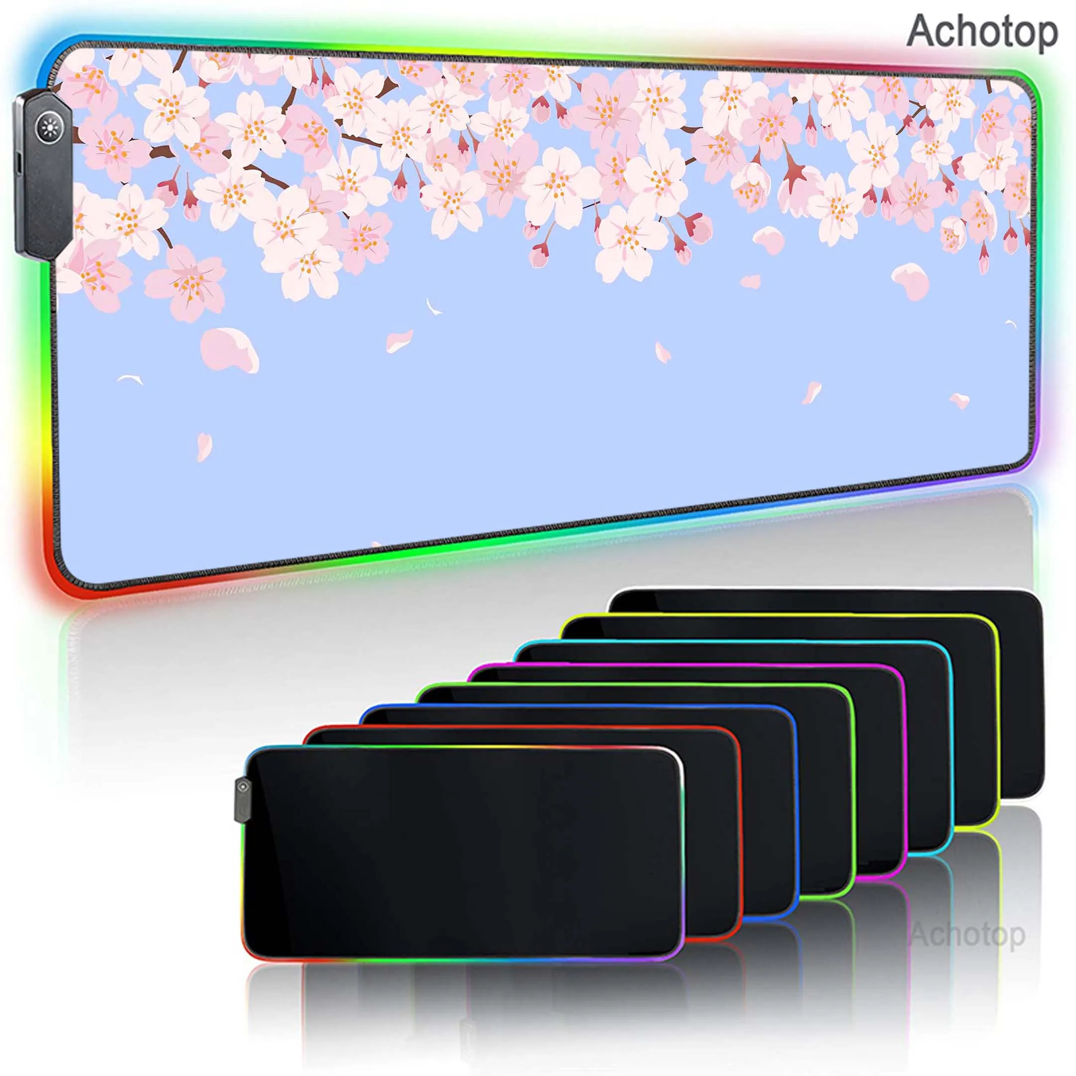thumbnail image 1 of Sakura-alfombrilla grande para ratón, color rosa, RGB, retroiluminada, alfombrilla de ratón para gamers, accesorios para juegos, almohadillas para teclado, alfombrilla de escritorio de velocidad XXL 9, 1 of 5