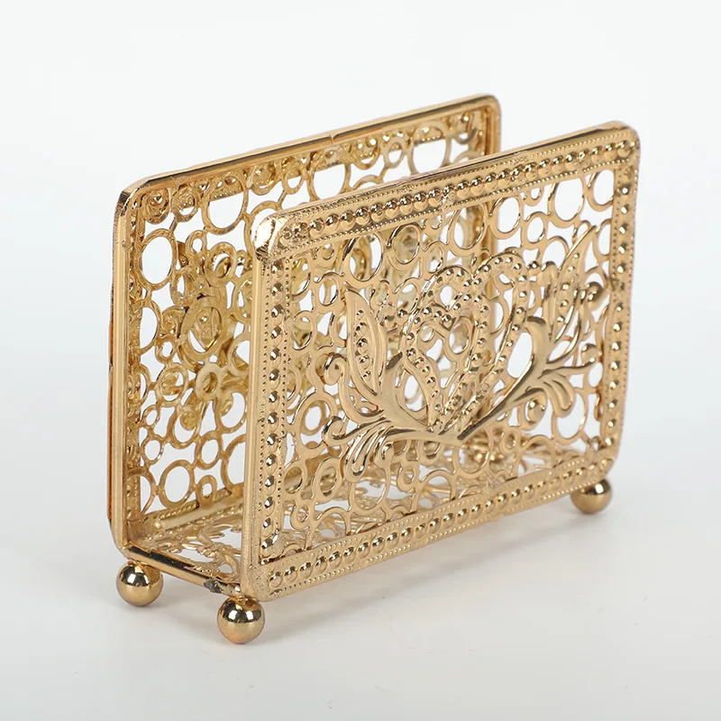light luxury desktop napkin holder Metal wrought iron openwork storage rack Western restaurant hotel vertical tissue holde