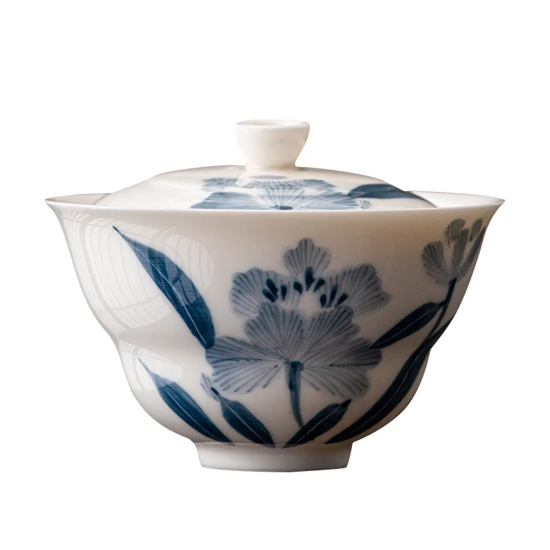 Dandelion Gourd Cover Bowl Single Small Ceramic Kung Fu Tea Set With Cover Vintage Hand-painted Tea Bowl Infuser
