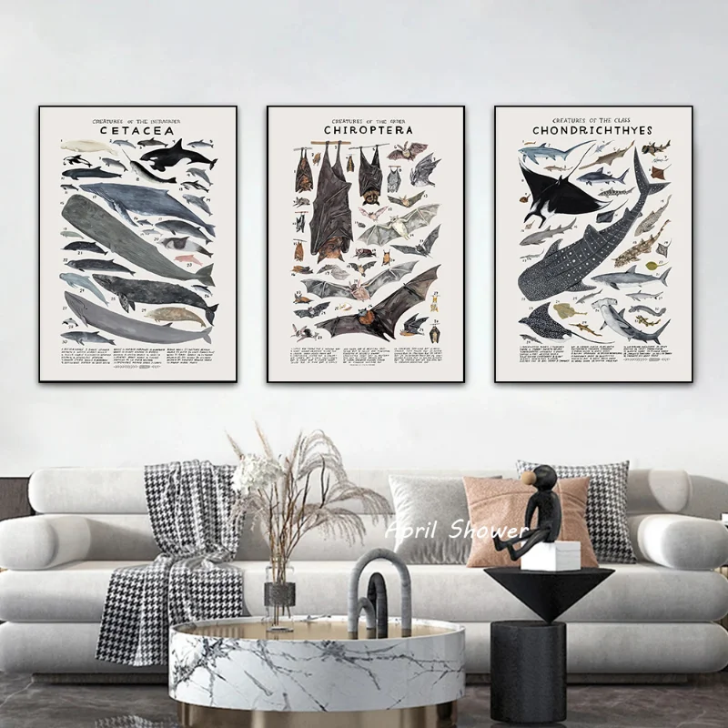 Abstract Marine Organisms Jellyfish Whale Squid Fishes Posters Canvas Painting and Prints Wall Art Picture for Room Home Decor 3