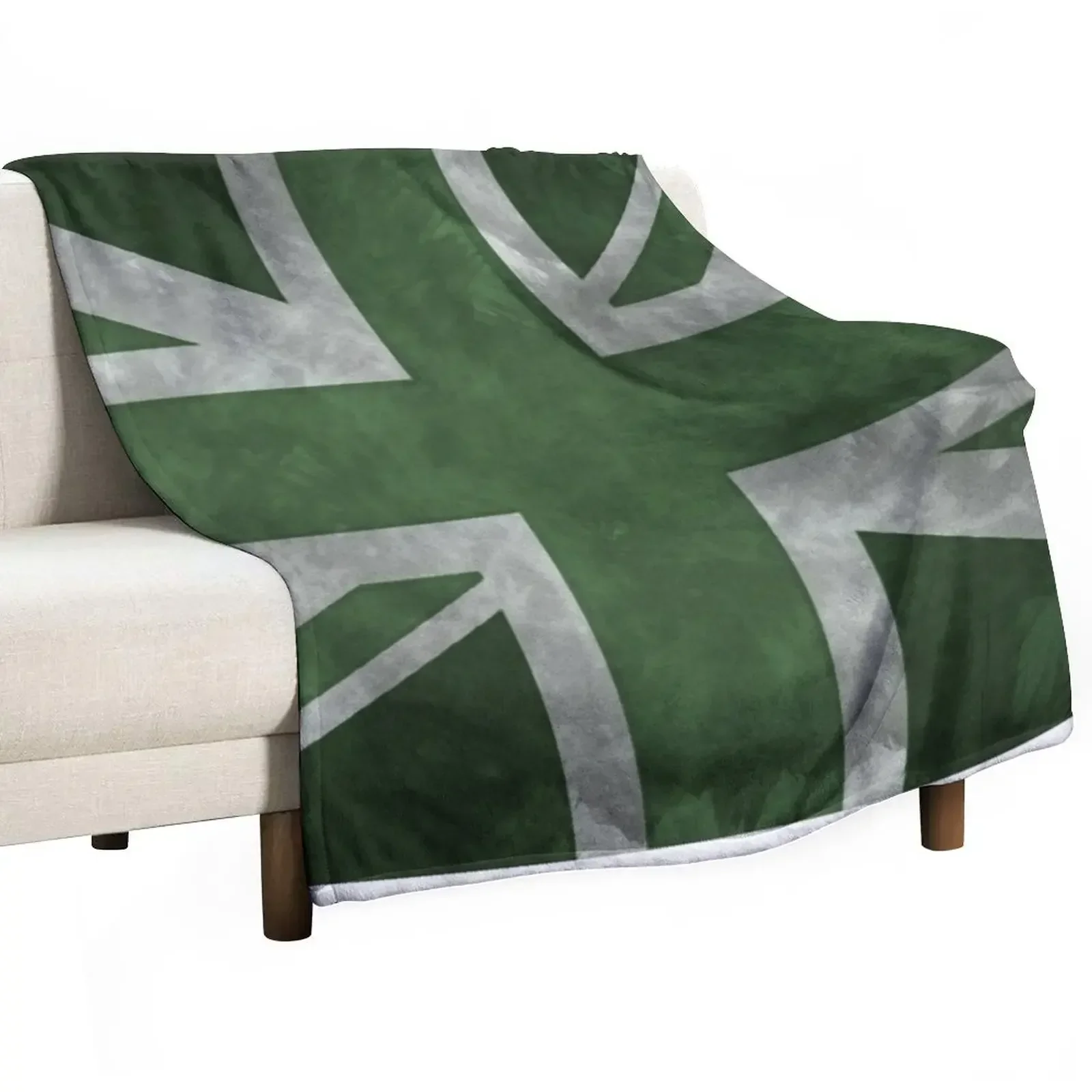 

Green Distressed Union Jack Throw Blanket Bed linens Sofa Plush Shaggy Blankets