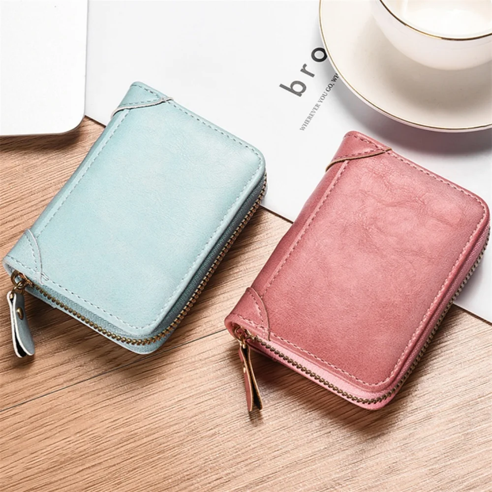 Business Card Holder Wallet Men Bank Card/ID Card/Credit Card Holder 18 Card Bits Male Coin Pouch Solid Leather Zipper Wallet