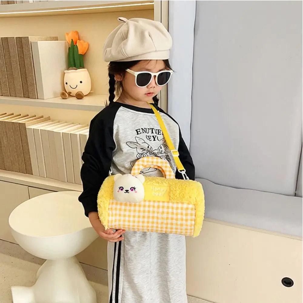 Animals Cylindrical Plush Backpack Phone Bag Large Capacity Doll Shoulder Bag 15cm Plush Doll Cartoon Plush Schoolbag Outdoor