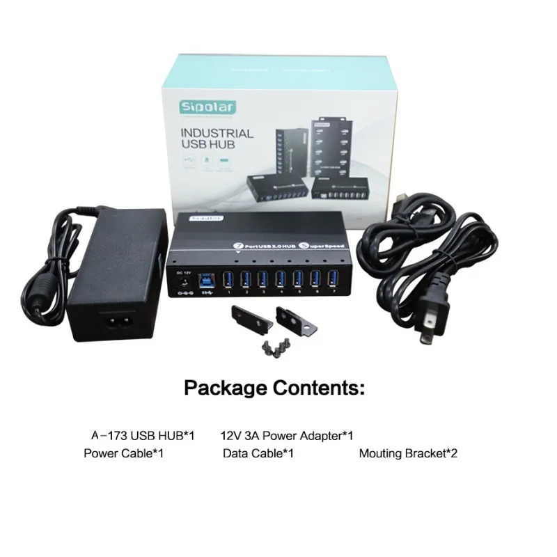 Sipolar A173 A103 10 Portas Alimentado Usb3.0 Industrial Hub de Alta Velocidade Multi Carregador Rápido Divisor Wth 12v 3a 5a Adaptador de Energia - Imagem 5