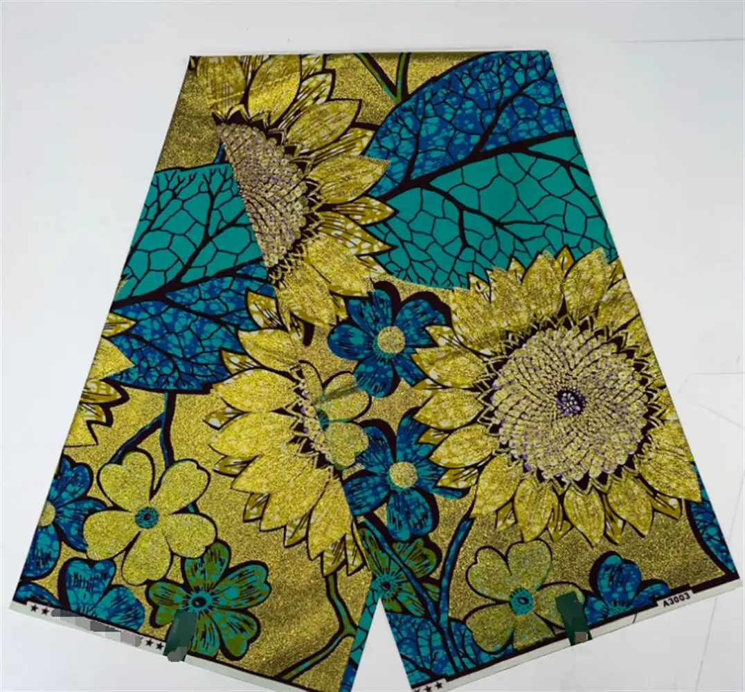 

New Fashion African Grand Super Batik Flash Gold Print Fabric Ankara Wax Fabric 6 yards Soft Real African Golden Fabric